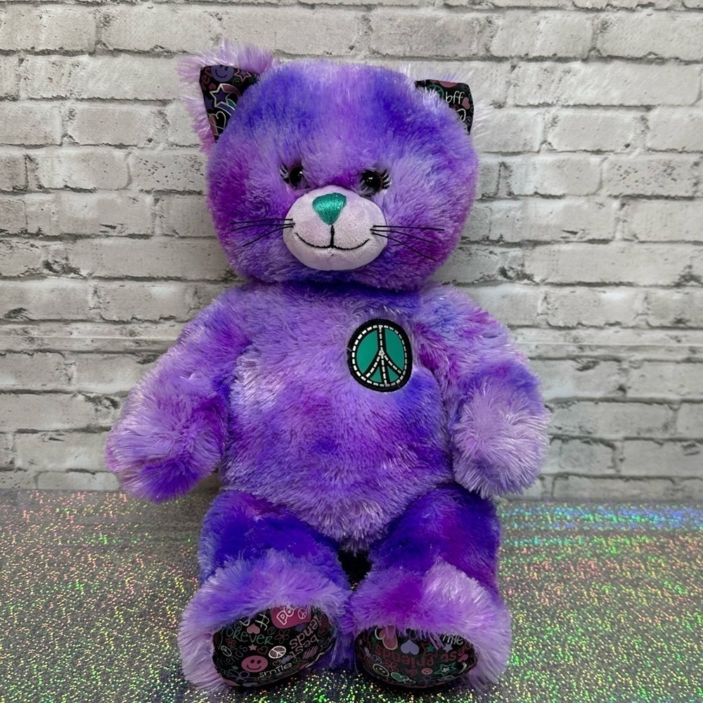 Build A Bear BAB Purple Tie Dye PEACE Cat Plush Best Friends Hearts Smiles